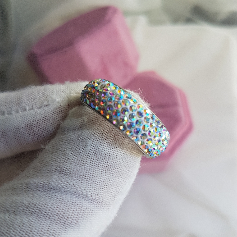 Swarovski Elements Pave Stainless Steel Aurora Borealis Crystal Band NWT - Picture 10 of 14